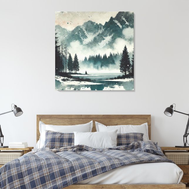 Ruhe Foggy Seenlandschaft mit Red Sunset Akzent Leinwanddruck (Insitu (Schlafzimmer))