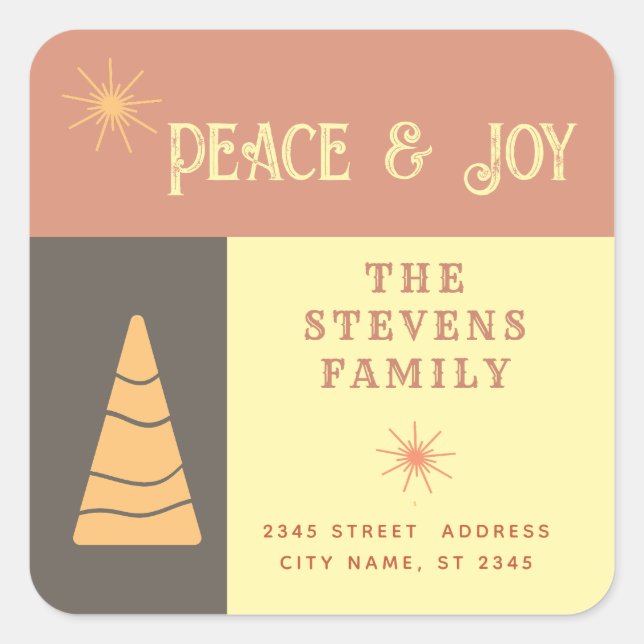 Ruhe & Freude Boho fröhliche Farbblockferien Quadratischer Aufkleber (Vorderseite)