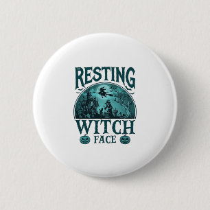 Ruhe Gesicht Hexe Halloween Spukhaus Kessel Button