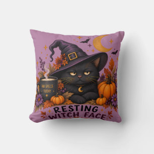Ruhe Gesicht Hexe schwarze Katze Halloween Kissen