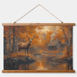 Ruhe Herbst Hirsche Kunst Wandteppich Mit Holzrahmen