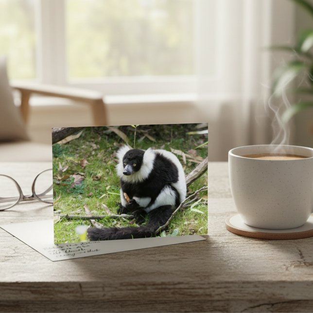 Ruhe im Wilden: Schwarz-Weiß-Ruffed Lemur Postkarte (Von Creator hochgeladen)