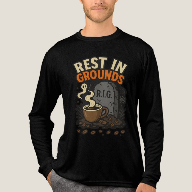 Ruhe in den Gründen Gruseliger Kaffeeliebhaber Hal Tri-Blend Shirt (Vorderseite)