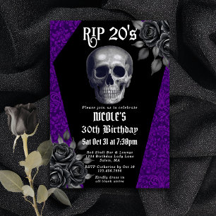Ruhe in Frieden 20er Gothic Lila Totenkopf Blumen  Einladung