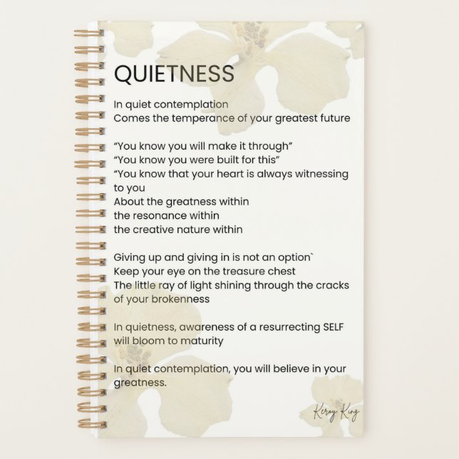 Ruhe Inspiration geschriebenes Word Gedicht Planer (Vorderseite)