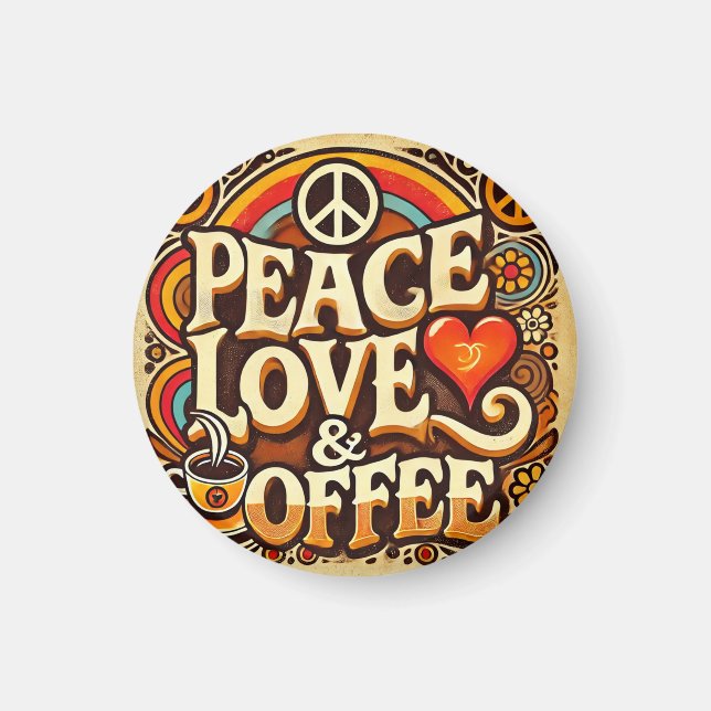 Ruhe, Liebe & Coffee Retro Magnet (Vorne)