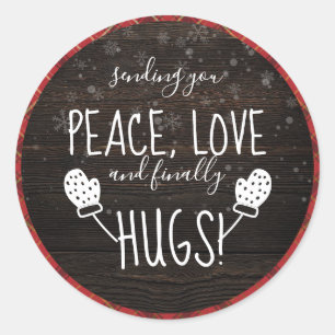 Ruhe, Liebe & Endlich Hugs! Rustikale Weihnachten Runder Aufkleber