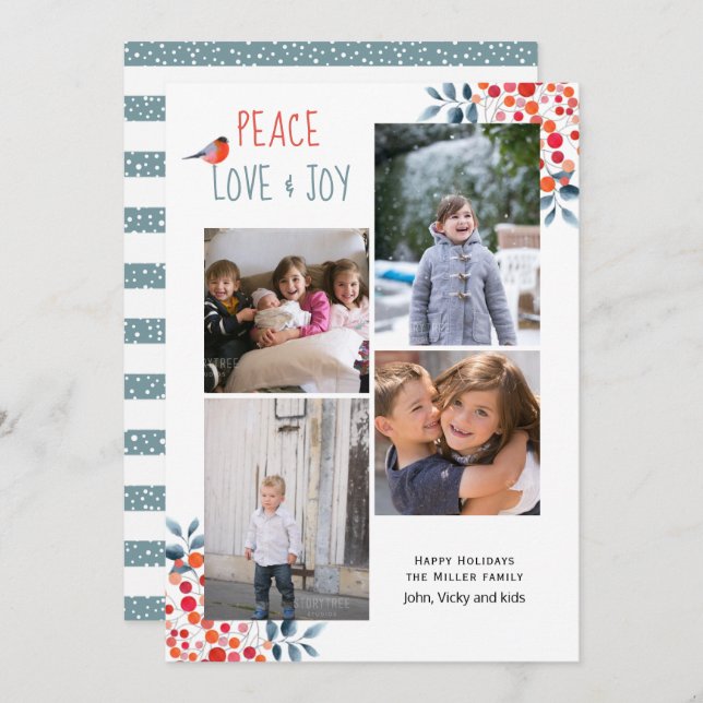 Ruhe, Liebe, Freude Weihnachten - 4 Foto Collage C Einladung (Vorne/Hinten)