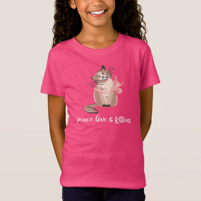 Ruhe, Liebe & Kittens Niedlich Girls Cat Lover T-Shirt (Vorderseite)