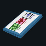 Ruhe Liebe Schwimmen Tri-fold Geldbeutel<br><div class="desc">Ein Friedensschild,  ein Herz und ein Schwimmer. Ein niedliches Geschenk für jemanden,  der schwimmt. Ich Liebe schwimmen Team.</div>