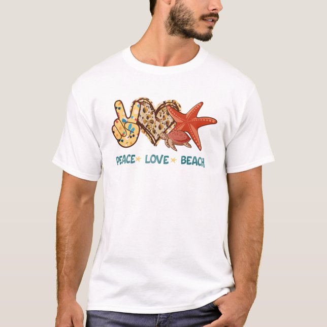 Ruhe, Liebe, Strand | Friede, Herz, Schildkröte T-Shirt (Vorderseite)