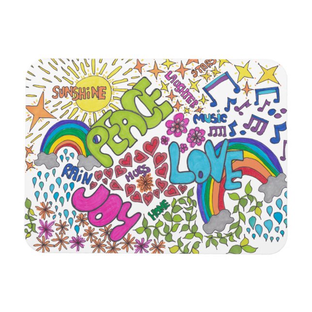 Ruhe, Liebe und Freude im Retro-Stil der 1960er Ja Magnet (Horizontal)