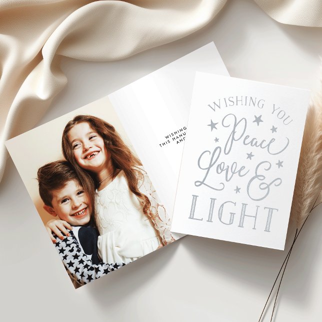 Ruhe, Liebe und Licht | Hanukkah Foto Silver Folienkarte (Von Creator hochgeladen)
