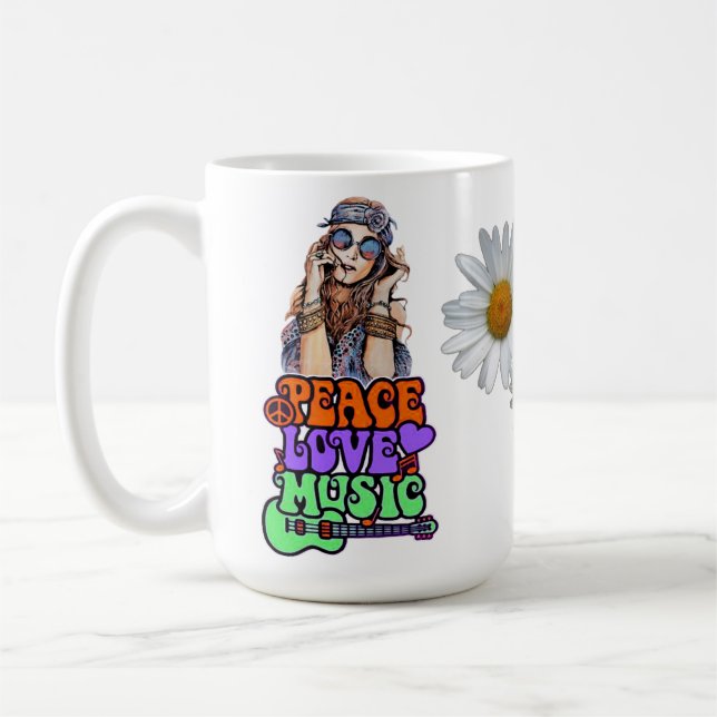 Ruhe, Liebe und Musik Hippie Gal  Kaffeetasse (Links)