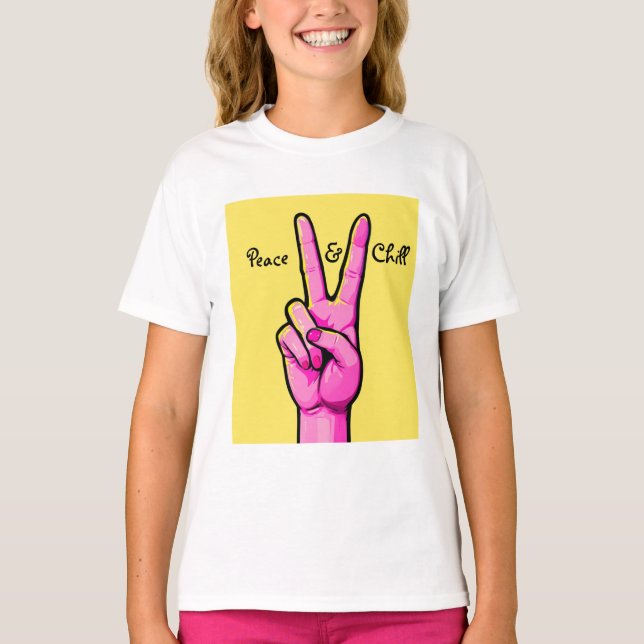 Ruhe & ✌️ Minimaler Cartoon T - Shirt (Vorderseite)