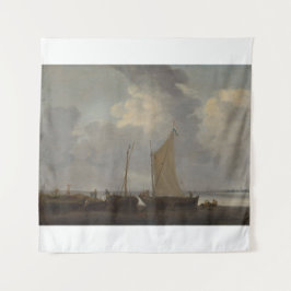 Ruhe mit den Fischern, die ihren Fang entladen Wandteppich