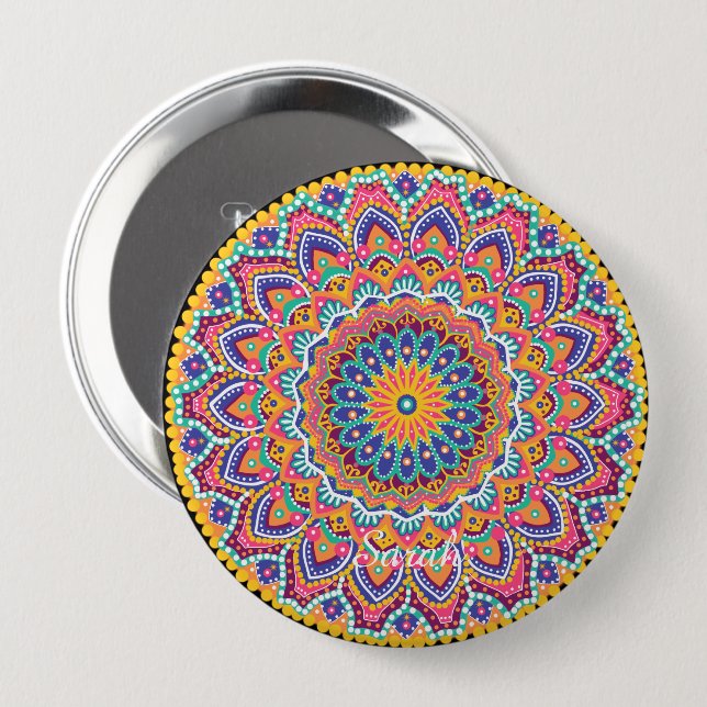 Ruhe Schöne farbenfrohe Floral Mandala Button (Vorne & Hinten)