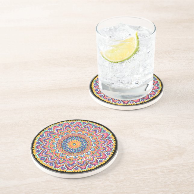 Ruhe Schöne farbenfrohe Floral Mandala Getränkeuntersetzer (Seite)