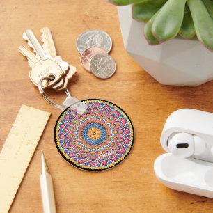 Ruhe Schöne farbenfrohe Floral Mandala Schlüsselanhänger