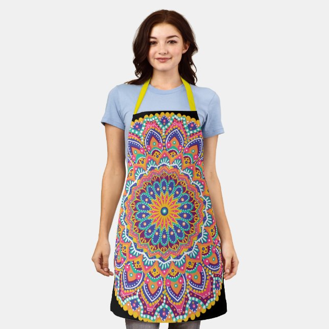 Ruhe Schöne farbenfrohe Floral Mandala Schürze (Getragen)