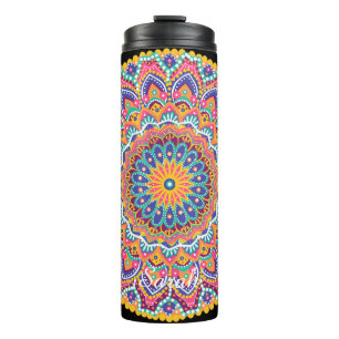 Ruhe Schöne farbenfrohe Floral Mandala Thermosbecher