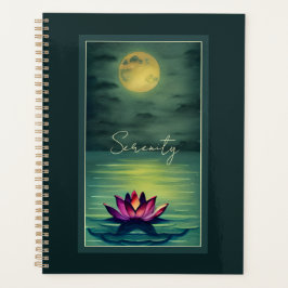 Ruhe - Schöne Lotus-Blume und Vollmond Planer