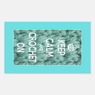 Ruhe und Crochet auf blau behalten Rechteckiger Aufkleber