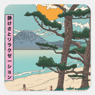 Ruhe und Entspannung japanischen Fluss. Quadratischer Aufkleber