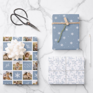Ruhe und Freude Light Blue Holiday Foto Collage Geschenkpapier Set