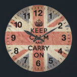 Ruhe und Gelassenheit unter britischer Flagge beib Große Wanduhr<br><div class="desc">Halten Sie sich ruhig und fahren Sie mit der UK Flag Clock fort. Variation zum Thema des beliebten britischen WW2 motivierend Poster.</div>