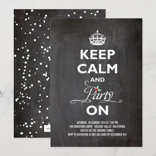 Ruhe und Party auf Chalkboard Funny Holiday behalt Einladung (Vorne/Hinten)