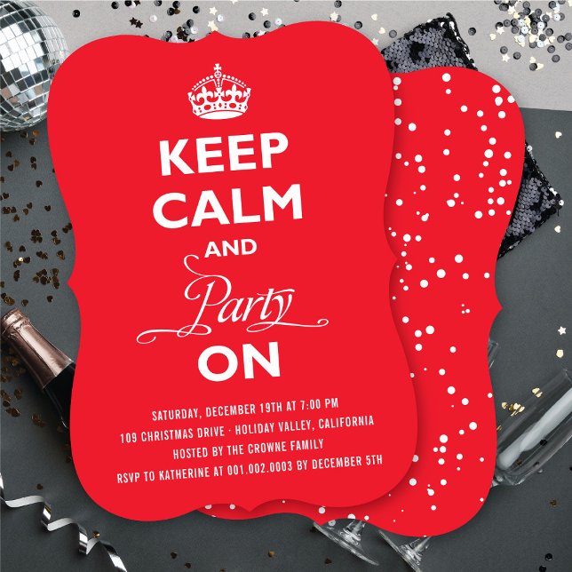 Ruhe und Party auf sonnigen Urlaub im Neujahr beha Einladung (Keep Calm And Party On Funny New Year's Eve Party Invitation @ fat_fa_tin)