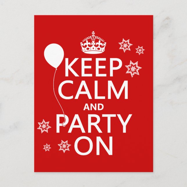 Ruhe und Party behalten - alle Farben Einladungspostkarte (Vorderseite)