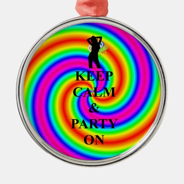 Ruhe und Party behalten Silbernes Ornament (Vorne)