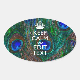 Ruhe und Text auf Pfauendekor behalten Ovaler Aufkleber