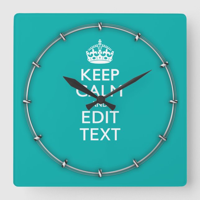 Ruhe und Text auf Türkis mit Akzent behalten Quadratische Wanduhr (Vorderseite)