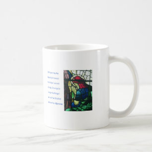 Ruhegebet und -mann, die im Buntglas beten Tasse