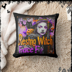Ruhegesicht einer Hexe ExDesigner Halloween Kissen
