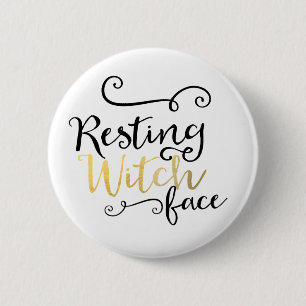 Ruhegesicht-Hexen-Schrift-Typografie Halloween Button
