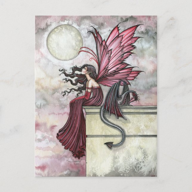 Ruhelose Ruby Fee und Drache Postkarte (Vorderseite)