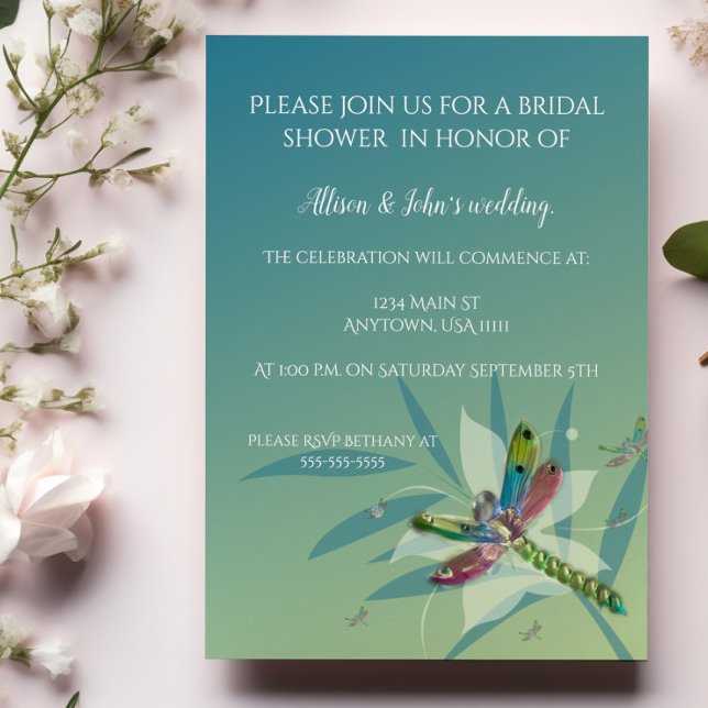 Ruhen der Drachenblende Einladung (Resting Dragonfly Bridal Shower Invitation)