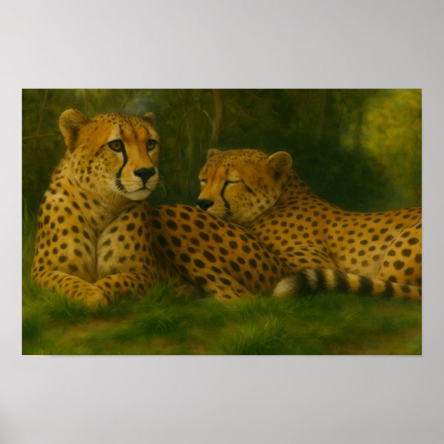 Ruhen des Cheetah Duo in der Waldlandschaft Poster (Vorne)