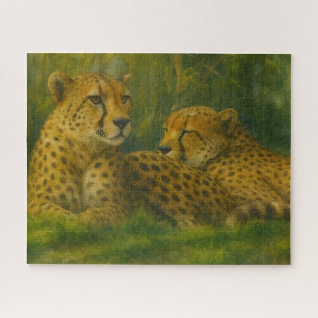Ruhen des Cheetah Duo in der Waldlandschaft Puzzle (Horizontal)