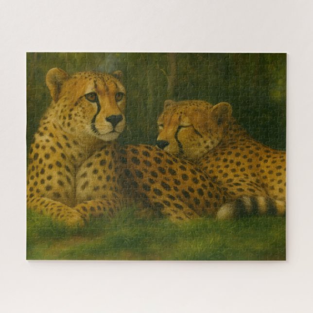 Ruhen des Cheetah Duo in der Waldlandschaft Puzzle (Horizontal)