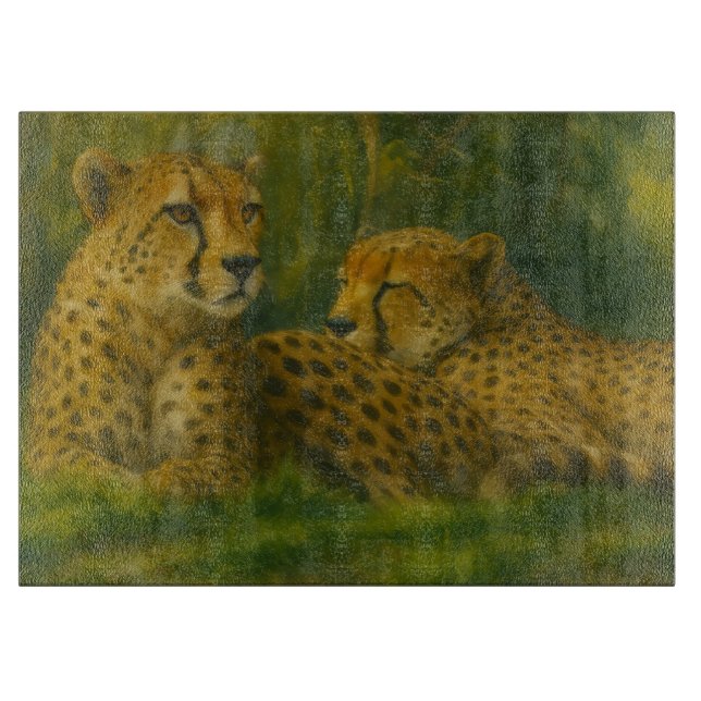 Ruhen des Cheetah Duo in der Waldlandschaft Schneidebrett (Vorderseite)