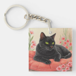 Ruhende schwarze Katze Schlüsselanhänger