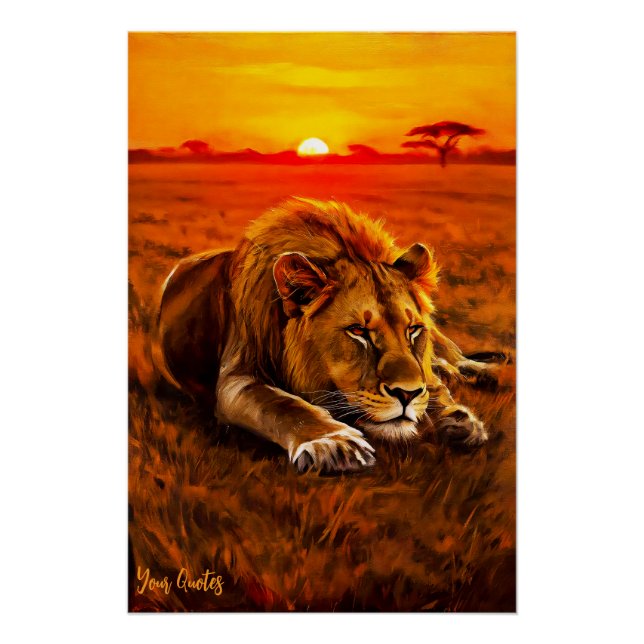 Ruhender männlicher Löwe in der goldenen Savanne Poster (Vorderseite)