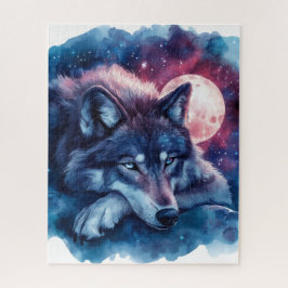 Ruhender Wolf unter dem kosmischen Mond Puzzle