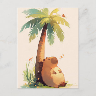 Ruhendes Capybara unter tropischem Palmenbaum Postkarte