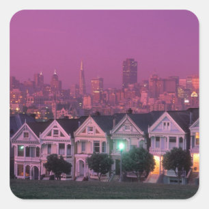 Ruhenhäuser bei Sonnenuntergang in San Francisco, Quadratischer Aufkleber